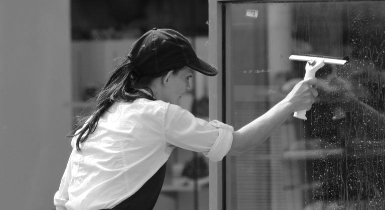 outside window cleaning with squeegee