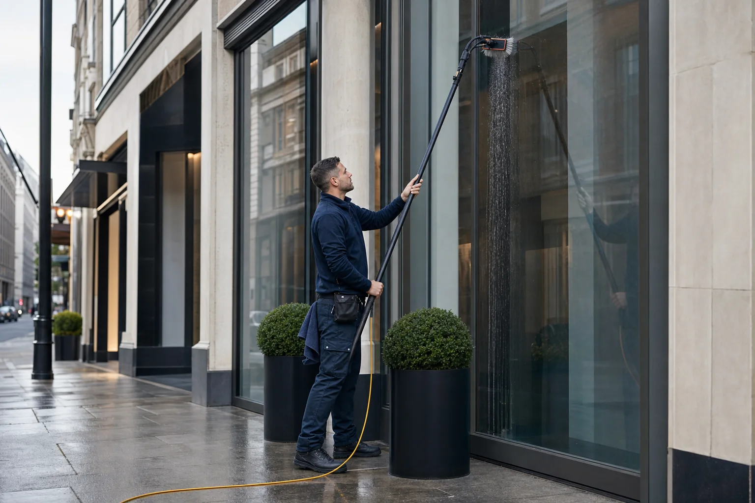 Professional exterior window cleaning at a London education building