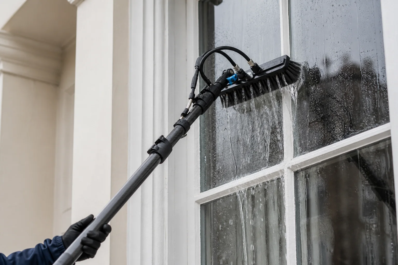 Pure-water exterior window cleaning detail for properties in Claygate