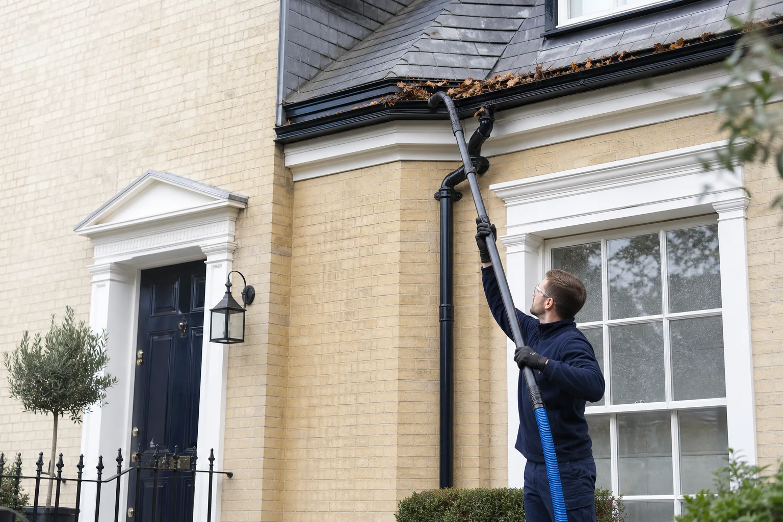 Professional gutter vacuum service at a London home