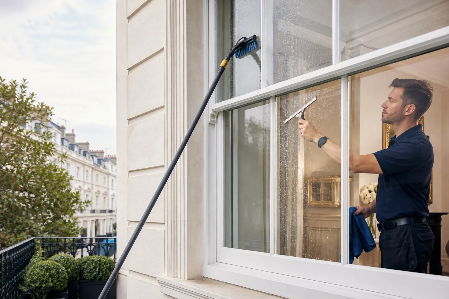 Professional cleaning process on London residential glazing