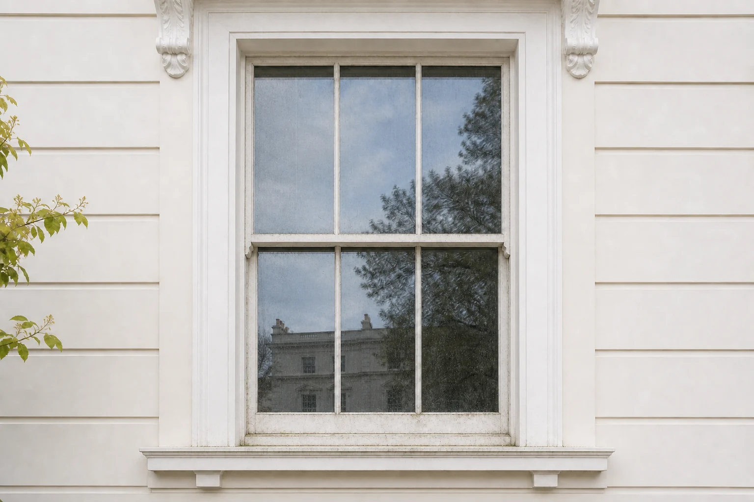 Dirty London townhouse window before professional cleaning