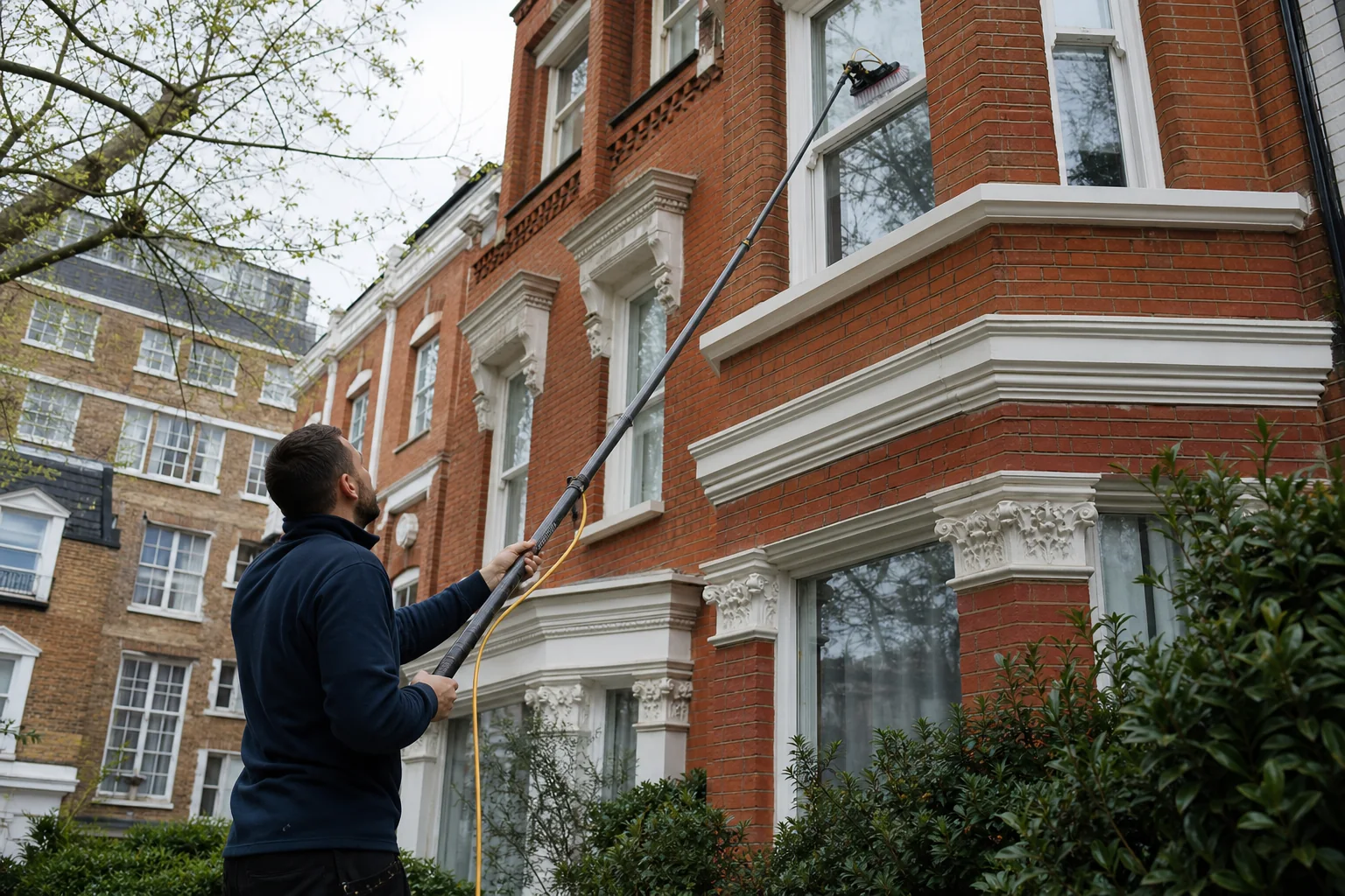 Professional window cleaner working in North London