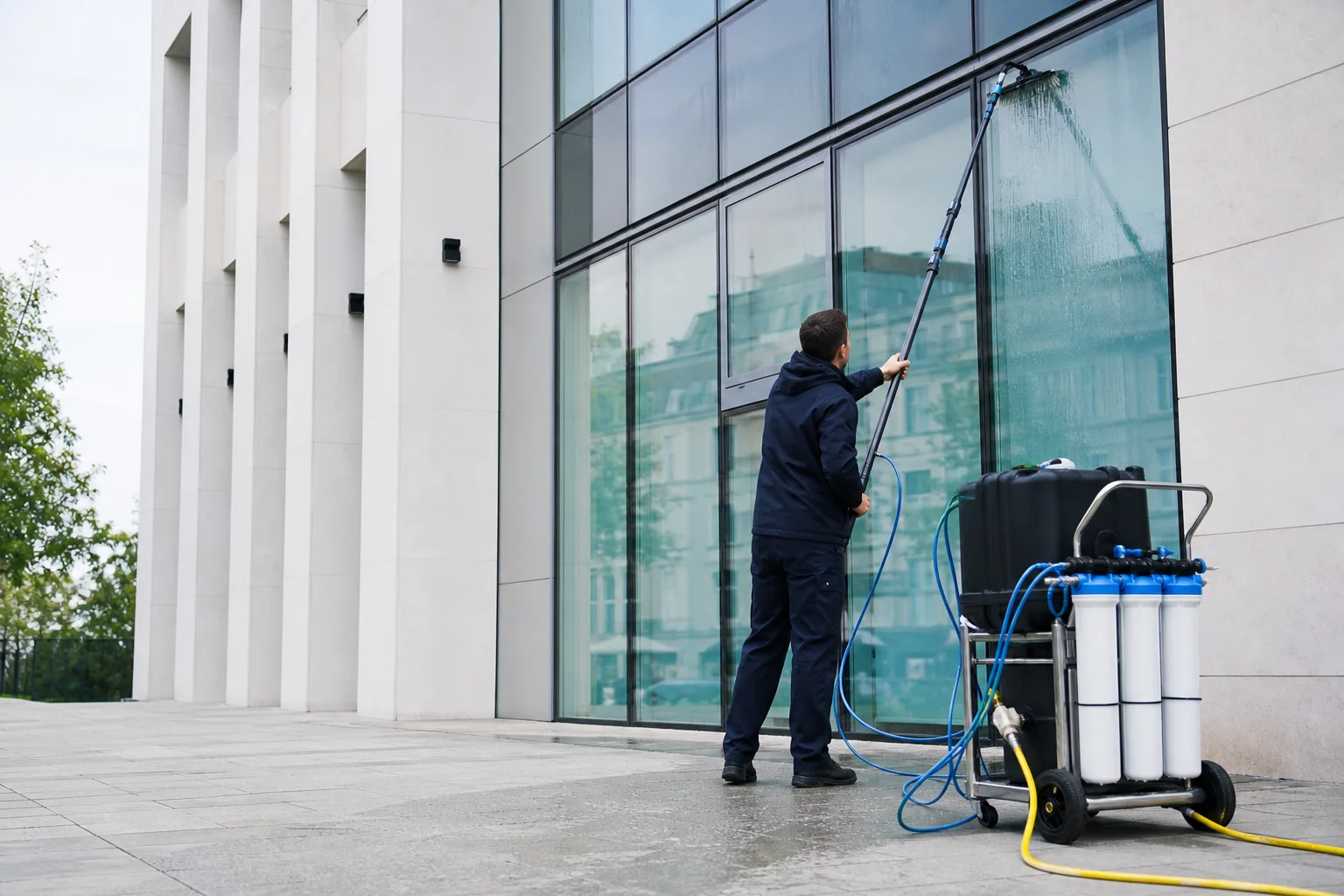 Pure-water window cleaning equipment in use in London